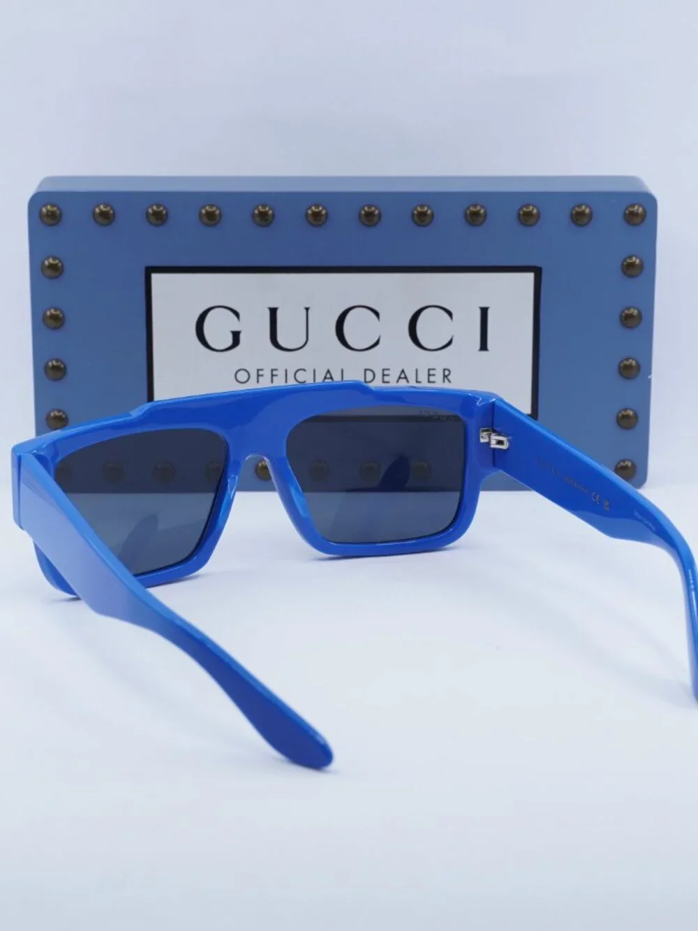 Gucci GG1460S 004 Square Sunglasses - Solid Azure\Blue Flash Mirror Silver